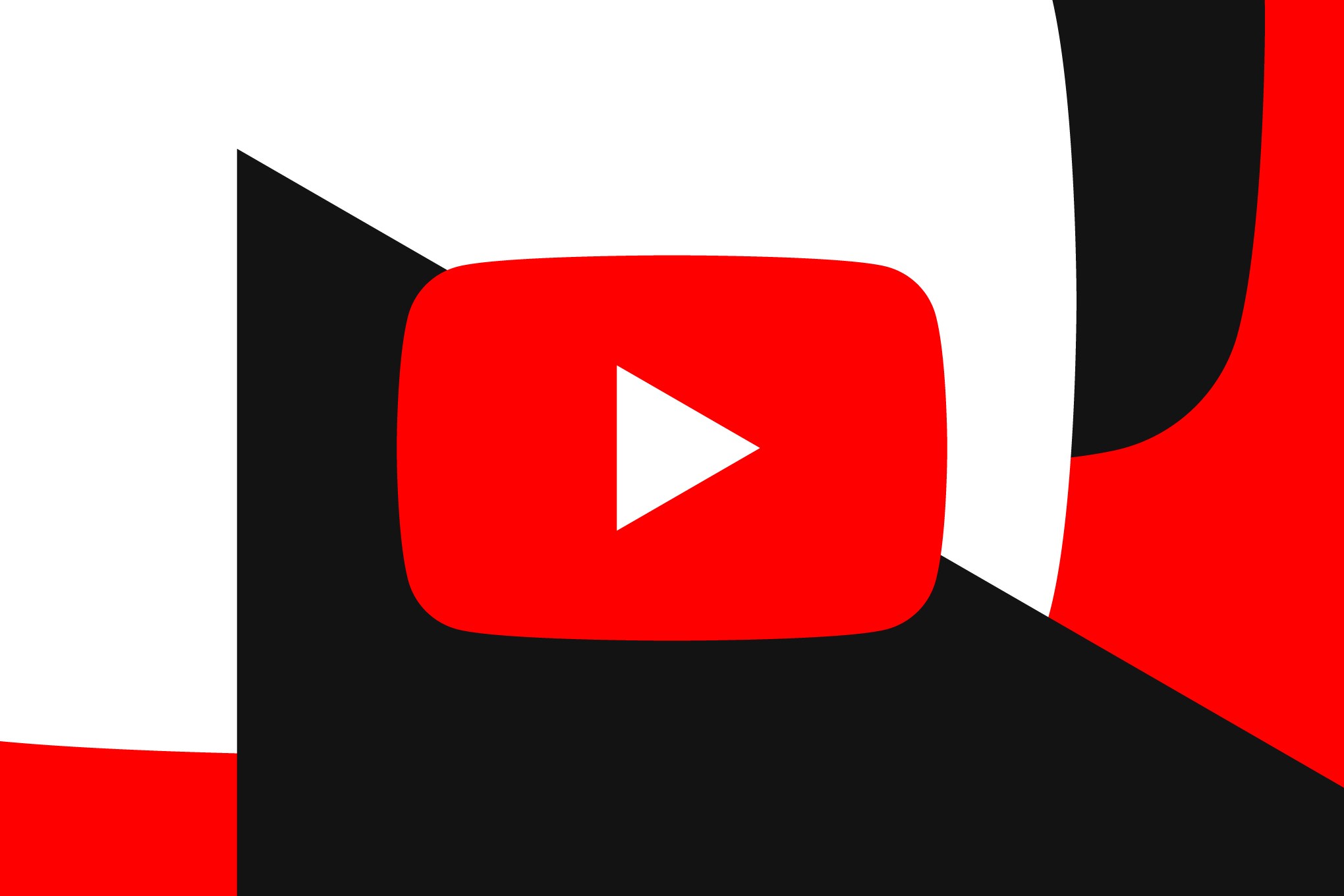 The YouTube logo, a rounded red rectangle with a white play triangle, surrounded by black and red geometric shapes.